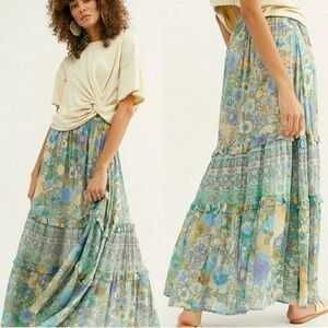 Spell Maxi Skirt in Blue and Green Floral